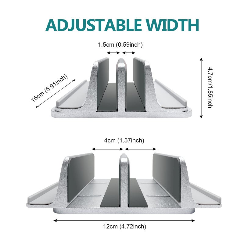 ULBRE Vertical Laptop Stand for Desk Aluminum Heavy Duty, 4 Slots Adjustable Laptop Holder MacBook Stands Compatible All iPad Surface Samsung HP Chromebook iPad Pro Air Upto 17.5'- Silver - Image 5